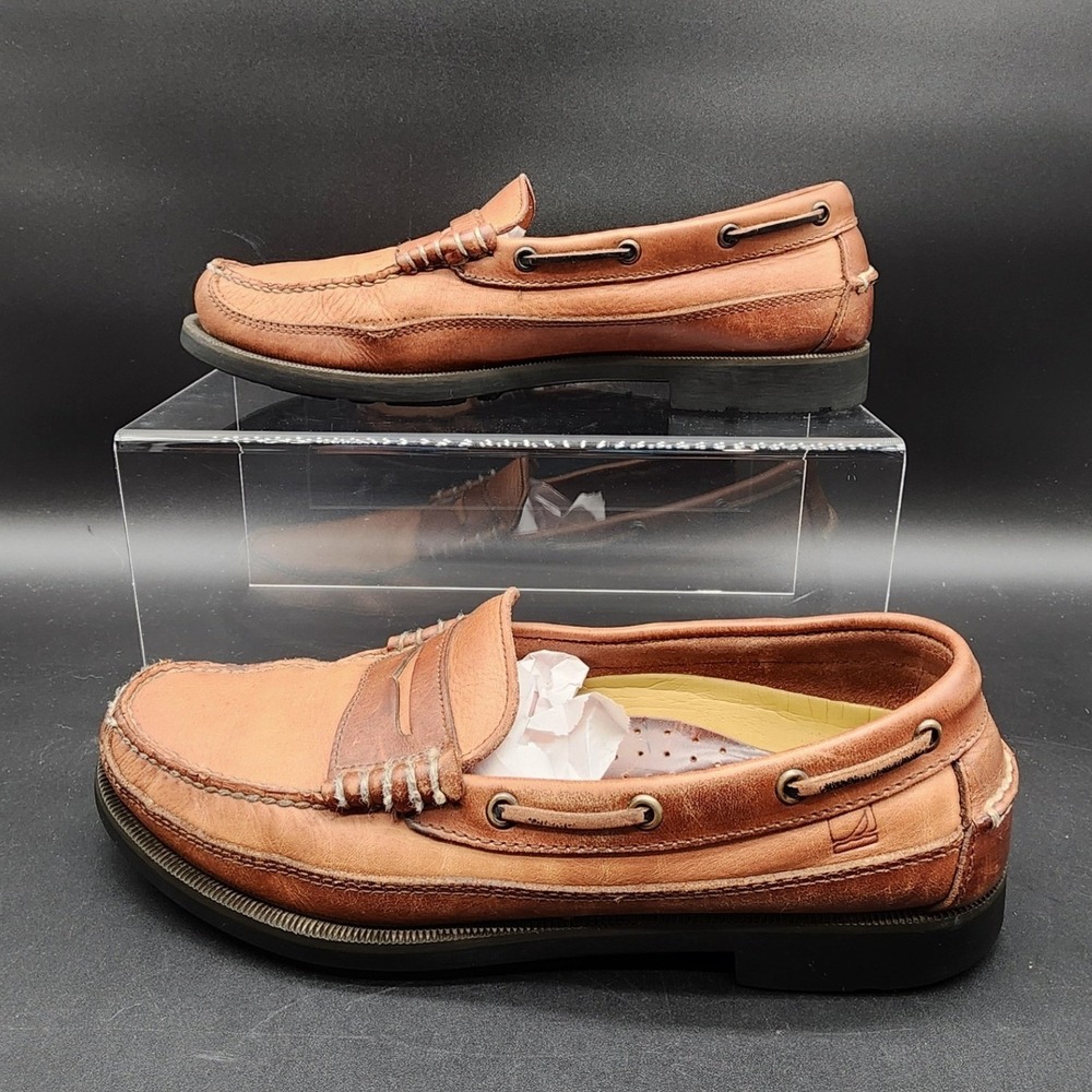 Sperry 11 Brown Leather Wetlands Penny Loafer Moccasin Preppy Nautical Boat READ